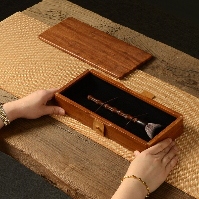 Heavy bamboo magnetic leather buckle box high-grade Rosewood bamboo pendant jade pot pen incense tube storage bamboo packaging box gift box