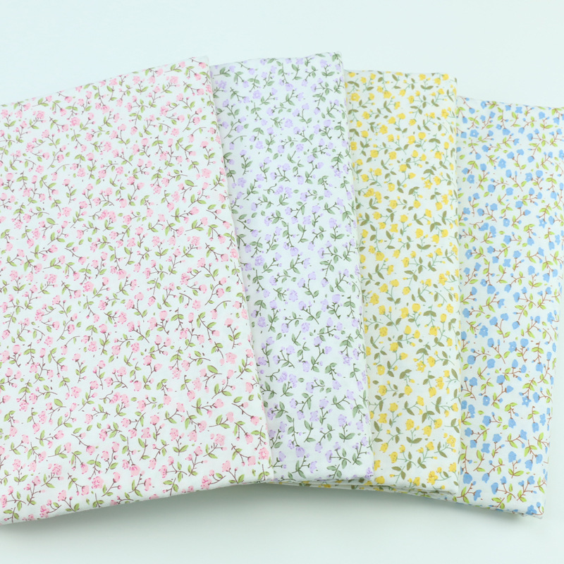 Water Jade dot beautiful small leaves floral cotton twill printed cloth home textile four-piece set fabric factory direct sales