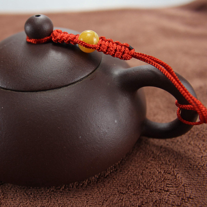 Factory wholesale teapot rope purple sand teapot lid tied rope imitation jade beads tea ceremony spare parts all hand woven