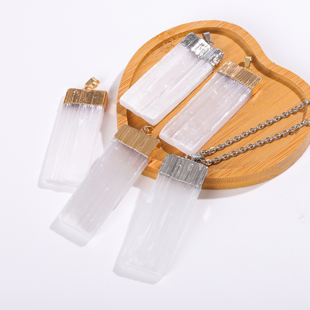 Натуральная гипсовая подвеска кристаллическое необработанное каменное ожерелье неправильная квадратная подвеска DIY ювелирные аксессуары трансграничная оптовая