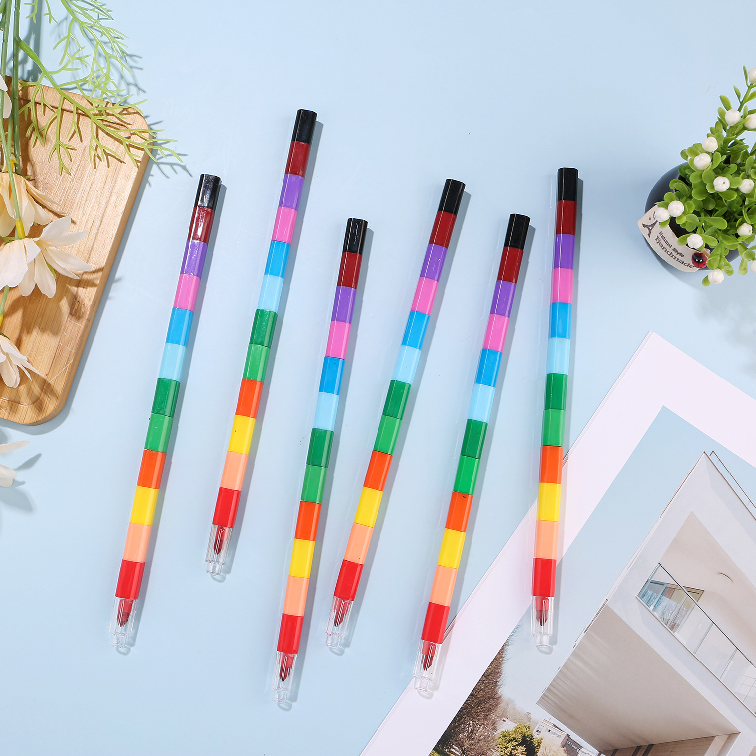 12 Color Multi-section Stitching Building Blocks Crayon Student Art Oil Painting Stick Painting Graffiti Crayon Plastic Colored Crayon