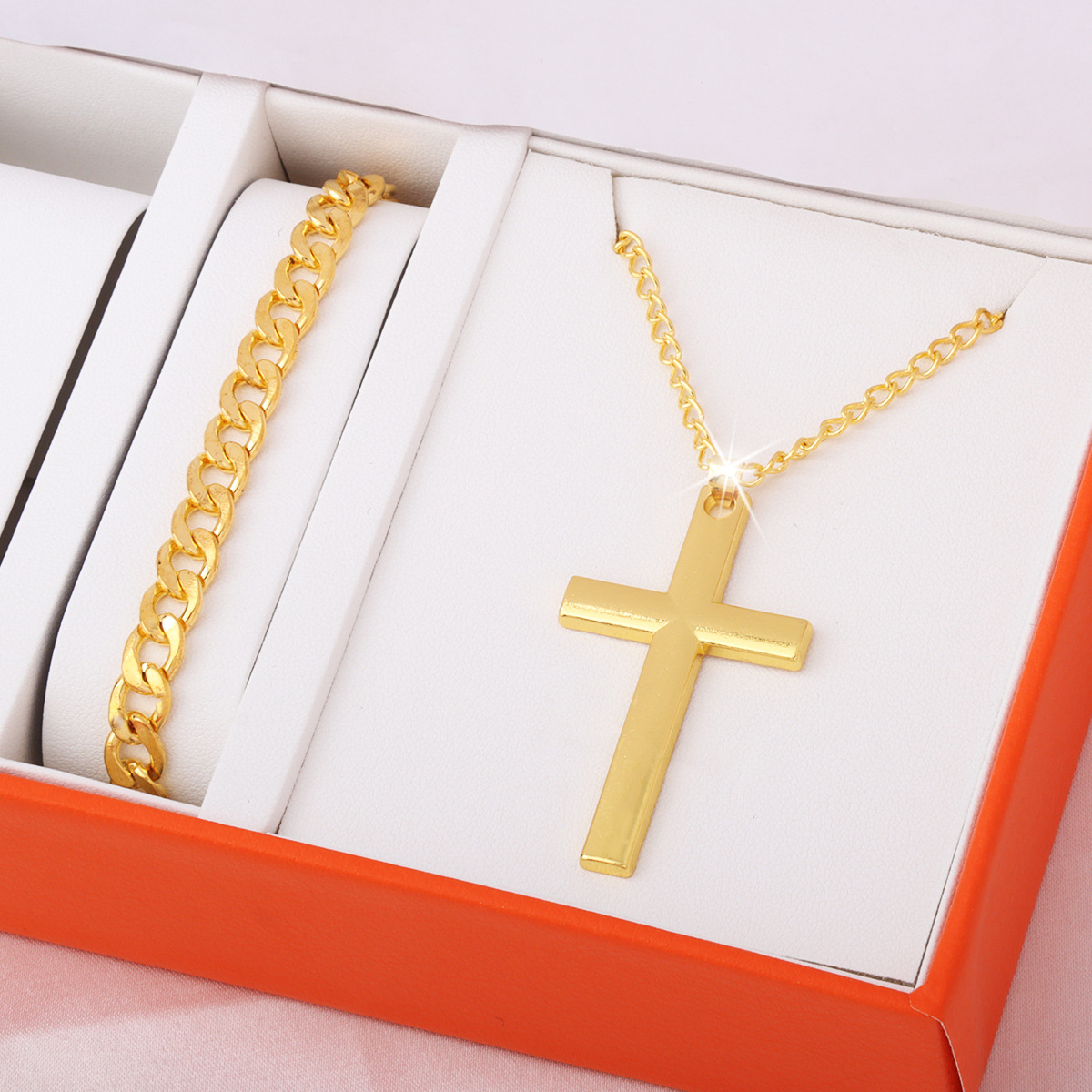 Europe and the United States cross-border hot cross necklace men and women all-match hip hop couple pendant bracelet jewelry suit factory wholesale