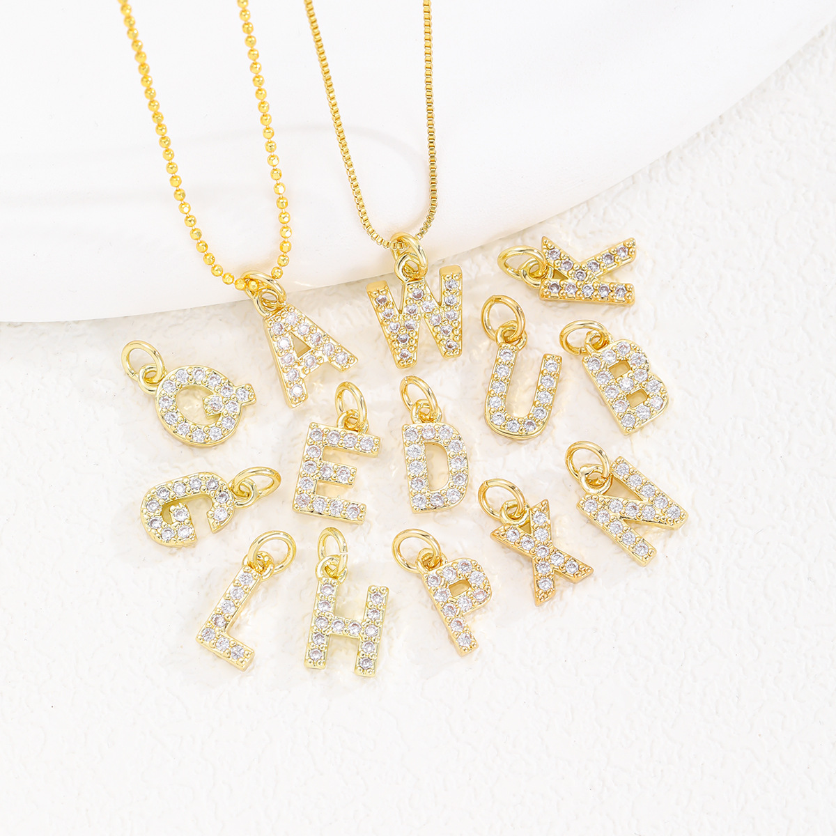 Amazon's Hot-Selling Micro-Paved Zircon English 26 Letter Pendant DIY Accessories Necklace Women's Handmade Jewelry with Wholesale