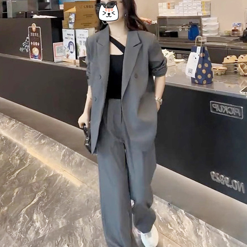 Plus size women's high-grade casual loose suit suit chubby girl slimming wide-leg pants two-piece suit [6613]]