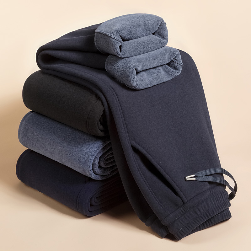 [Ламовая шерсть] Зимние теплозащитные брюки с флисовой подкладкой мужские теплые хлопковые брюки повседневные спортивные брюки