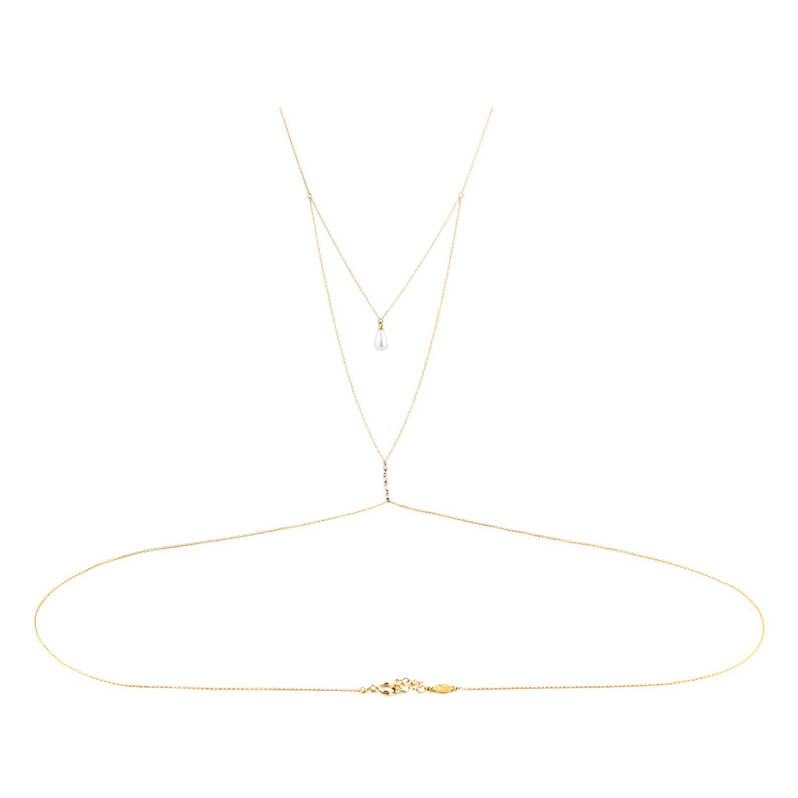 Foreign trade supply back chain female pearl bride body chain water drop pendant exquisite rhinestone waist chain backchain