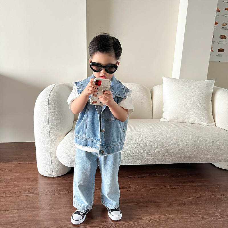 Verwood children's clothing children's denim coat spring clothing for boys and girls casual solid color cardigan female baby spring coat wholesale