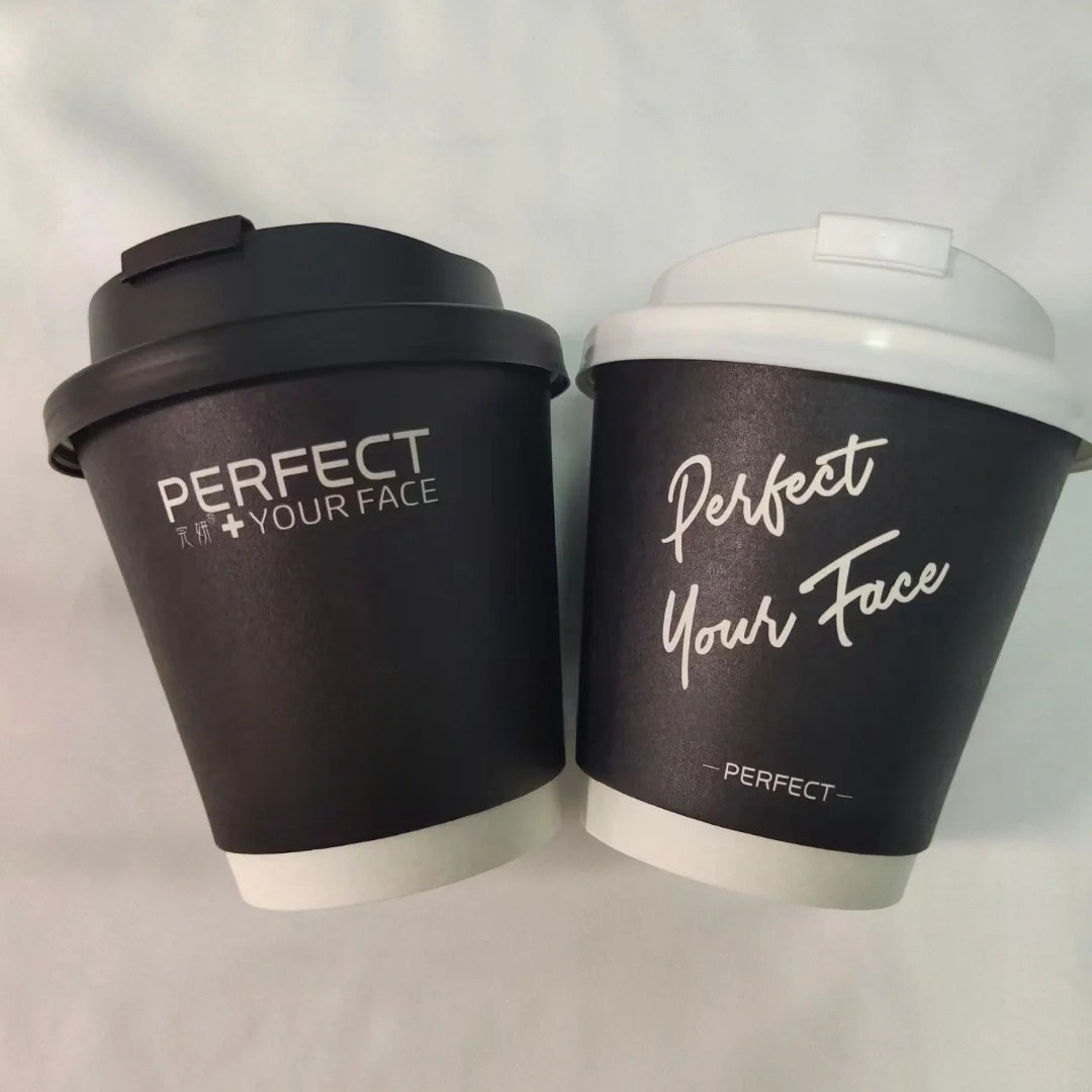 Commercial Double-Layer Milk Tea Cup 90 Caliber 330 Hollow Double-Layer 12oz Hot Drink Coffee Cup 9oz Paper Cup Custom Logo