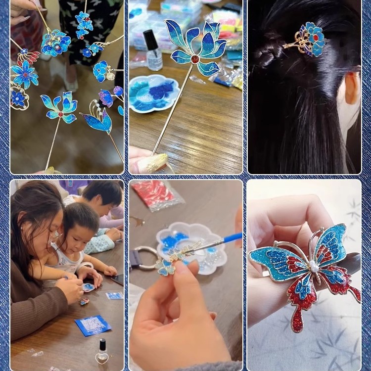 Teacher's Day Handmade Gift Imitation Burnt Blue DIY Hairpin Brooch Hairpin Cloisonne Jewelry Material Package Salon Event