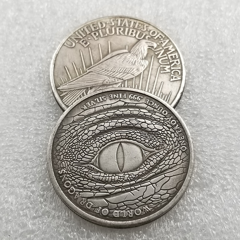 Antique Handicrafts Tramp Coin Eyes Brass Silver Plated Material H4631