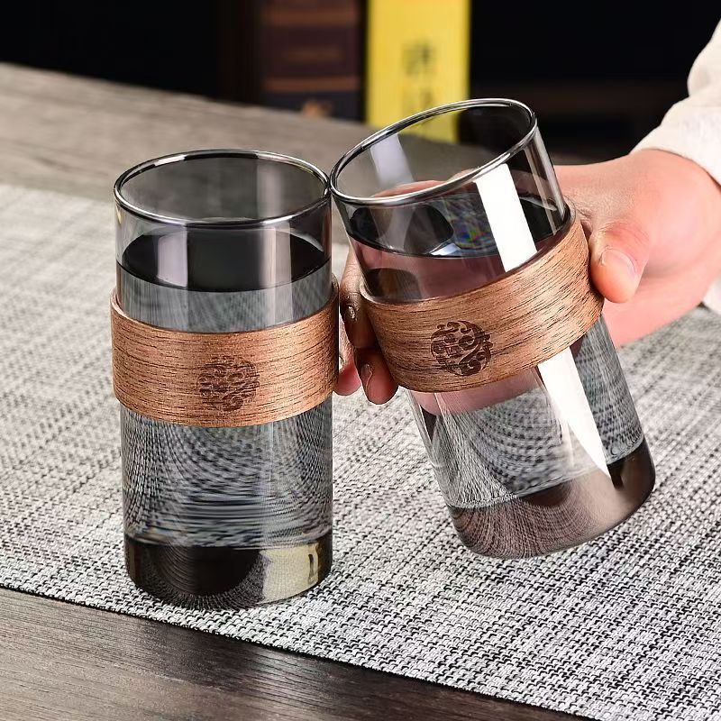 Glass Tea Cup Walnut Anti-scalding Single Cup Master Cup Japanese Kung Fu Tea Set suit High-end Household Tea Cup