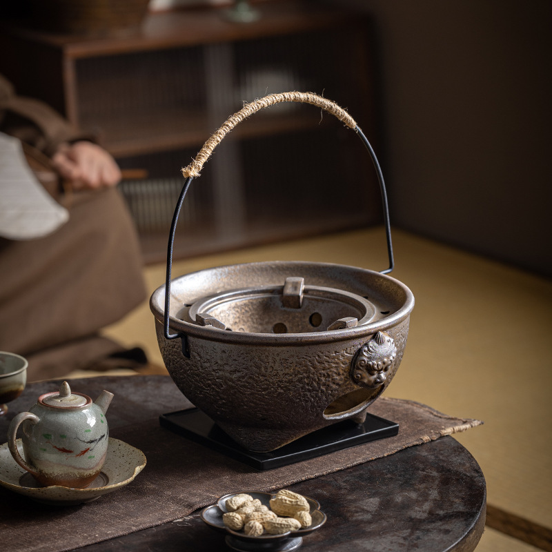 Boiling Tea Around Stove Antique Crude Pottery Tea Ceremony Kung Fu Tea Maker Tea Stove Heating Stove Outdoor Camping Barbecue Charcoal Stove Basin