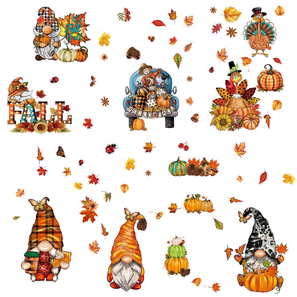 Amazon Thanksgiving Sticker Hedgehog Maple Leaf Pumpkin Dwarf Window Glass Decorative Sticker Window Flower Electrostatic Sticker