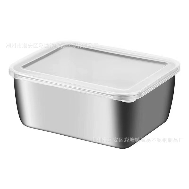 Stainless Steel Fresh-keeping Box Full Series Flavor Box Towel Tray Flavor Half Two Flavor Refrigerator Storage Box with Lid Thickened Commercial Box