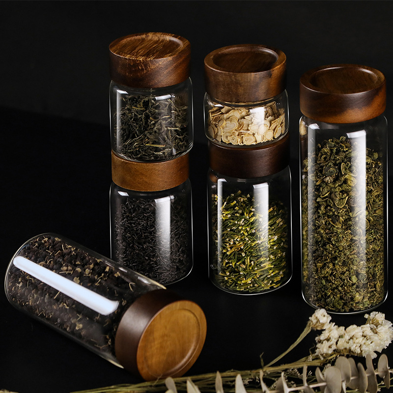 Kitchen High Borosilicate Glass Sealed Jar Acacia Wood Lid Grain Storage Bottle Transparent Storage Food Storage Jar