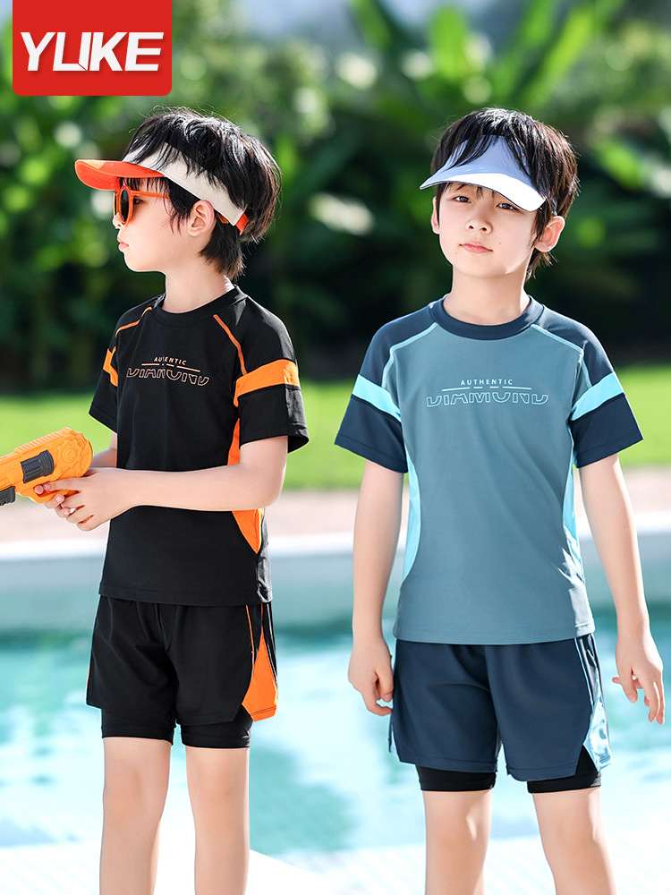 Children's Swimsuit Boys Split 2024 New Small, Medium and Large Children Student Double-Layer Swimming Trunks Swimsuit Sun Protection Swimsuit