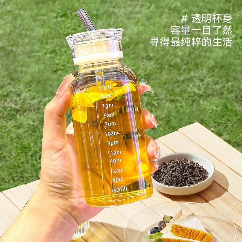 High Borosilicate Graduated Water Cup, Simple Glass Straw Cup, Large Capacity Tumbler, Popular Ins High-Value Beverage Bottle