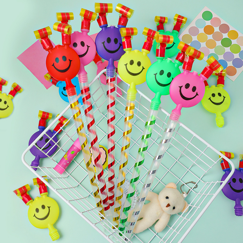 Large Blowing Dragon Smiley Face Long Pole Trumpet Whistle Blowing Roll Kidsren's Toys Street Stall Supply Small Gifts Wholesale