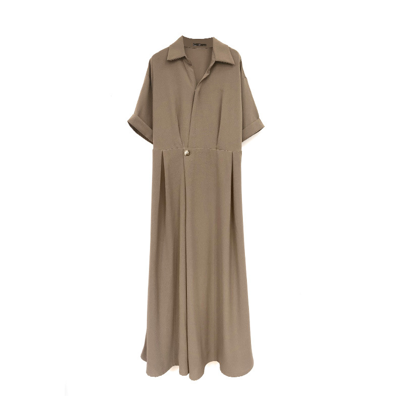 Women's Summer Fat mm Crotch-Covering Loose Thin Shirt Collar Waist Slimming Look Right Shoulder A-Line Dress Large Size 3067