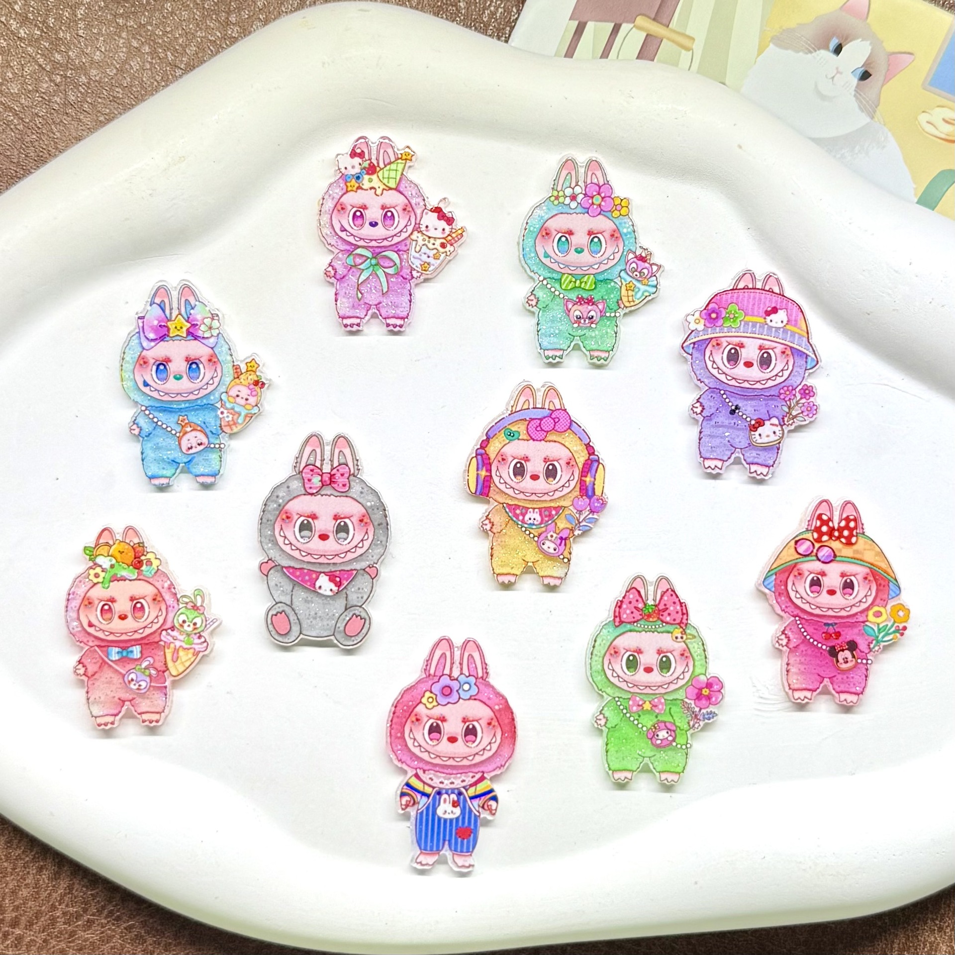 Новые акриловые мультяшные украшения Labubu, милые аксессуары, DIY заколка, брошка, значок