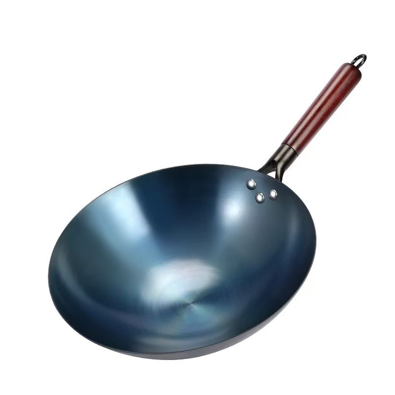 Factory Thickened Stir-Fry Iron Pot Household Commercial Wok Uncoated Iron Pot Grilled Blue Round Bottom Gas Stove Wholesale Wrought Iron
