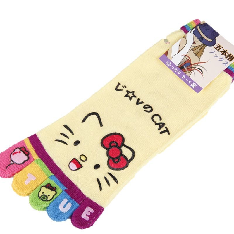 Spring and Autumn Boneless Toe Socks Cute Dot Cartoon Women's Toe Socks Sweat-Absorbent Breathable Smiling Bear Ins Cotton Socks