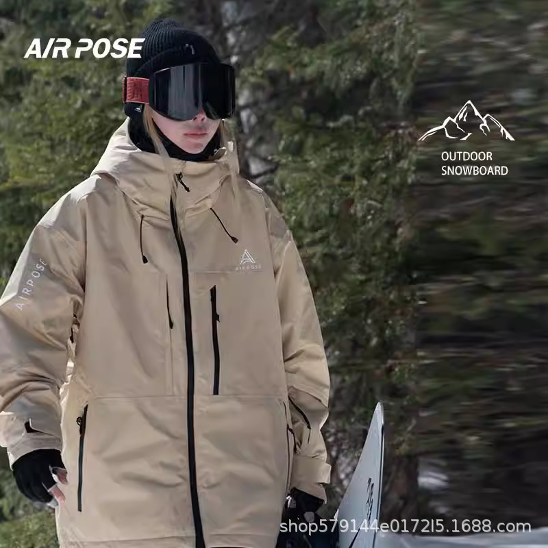 airpose Ski Suit Women's Waterproof 2024 New Men's Professional 3L Single Board American Style Outdoor Winter Cotton