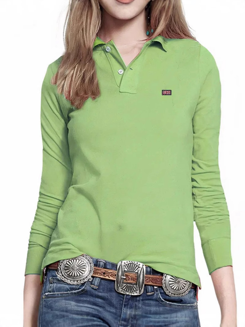 2025 European and American New Style 3D Digital Printing Lapel Casual Buttoned Long-Sleeved Women's Polo Shirt Casual and Versatile