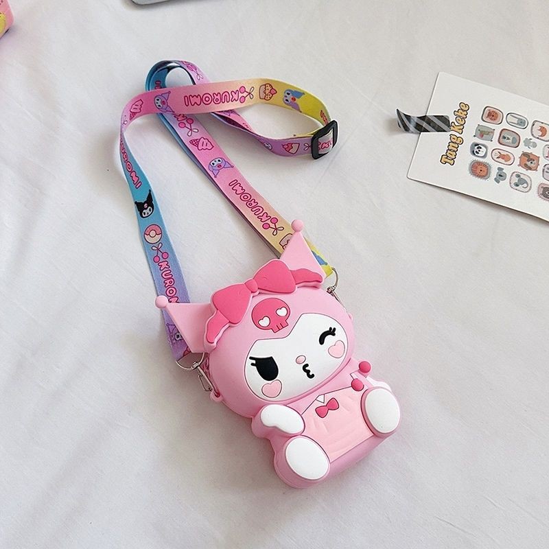 Cross-border Sanrio Kulomi Children's Silicone Coin Purse Cartoon Fashion Shoulder Bag for Going Out and Playing Small Satchel