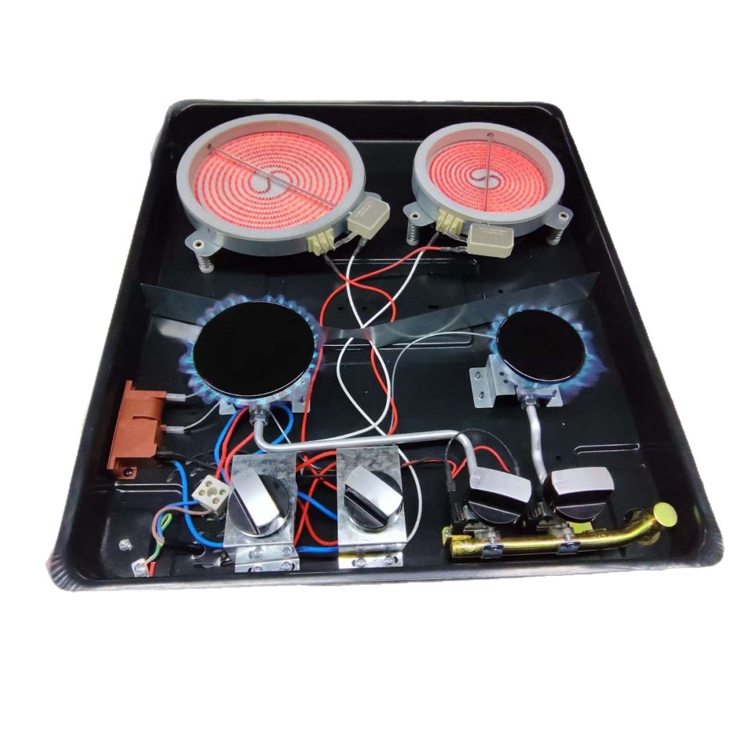 Electric Ceramic Stove with Two Gas and Two Electric Burners, Four-Burner Cooktop, Dual-Use Gas and Electric Embedded Stove for Home Use