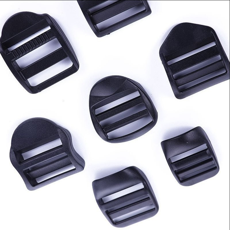 Hardware Luggage Buckle Pom Black Plastic Trapezoidal Adjustment Backpack Schoolbag Buckle Webbing Flat Four-Speed Mesh Button
