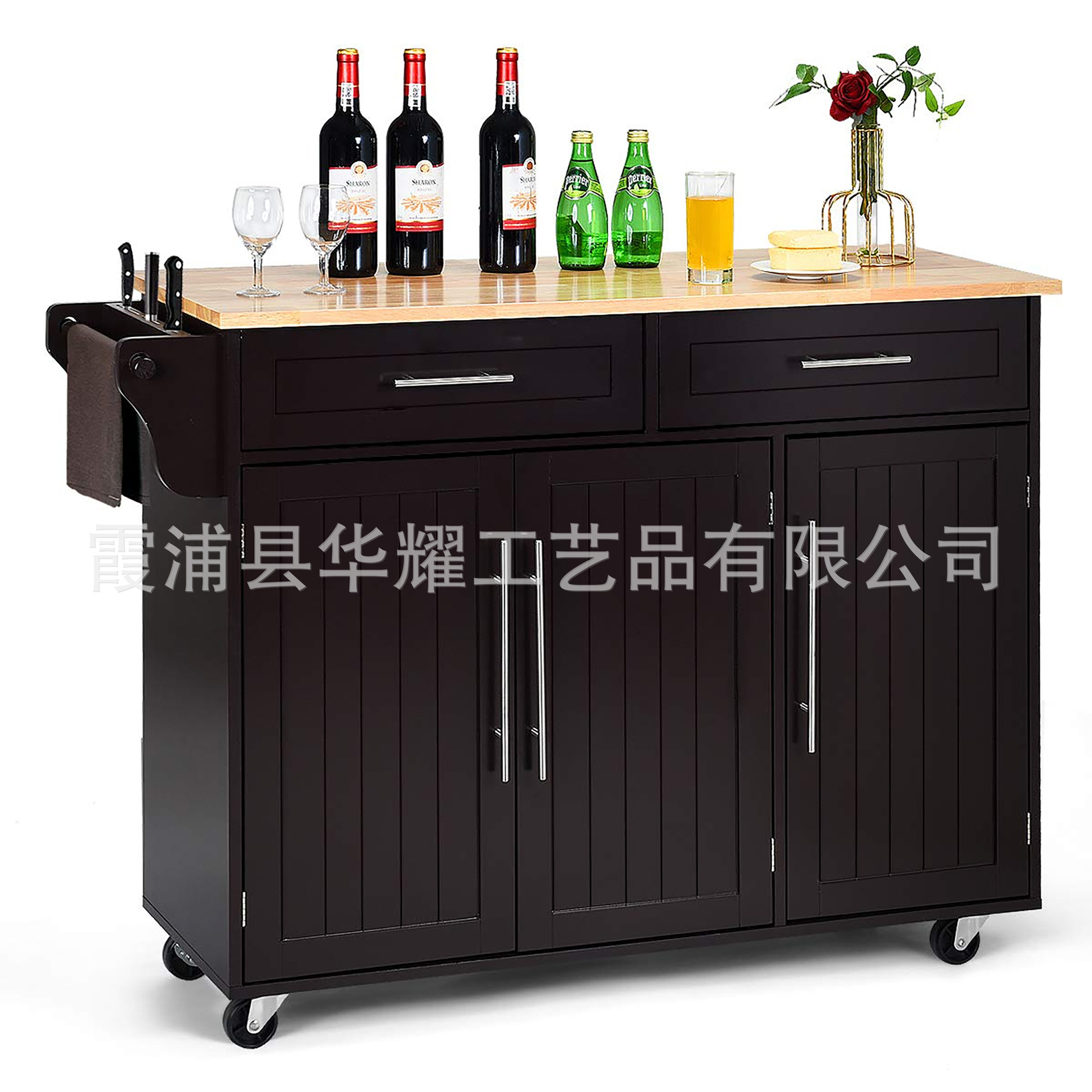 Factory Direct Sales and Sample Customization Kitchen Wooden Three-Door Two-Drawer Solid Wood Desktop Storage Island Towel Rack Dining Cart