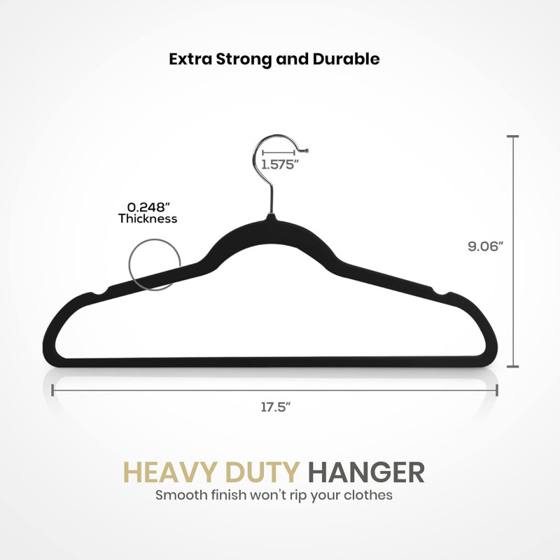 Home Velvet Hangers 20 Pack - Non-Slip Clothes Hanger Black