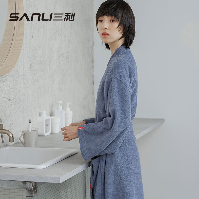 Sanli Towel Hotel Bathrobe Pure Cotton Thickened Cut Fleece Towel Material Hotel Nightgown Adult Bathrobe Embroidered logo OEM