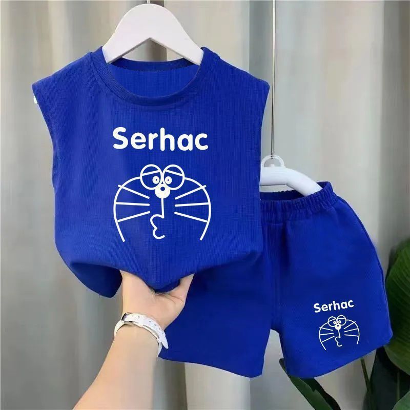 New Summer Dress Boy's Vest suit Children's Western Style Baby's Aggressive Summer Children's Sleeveless Summer Two-piece Set