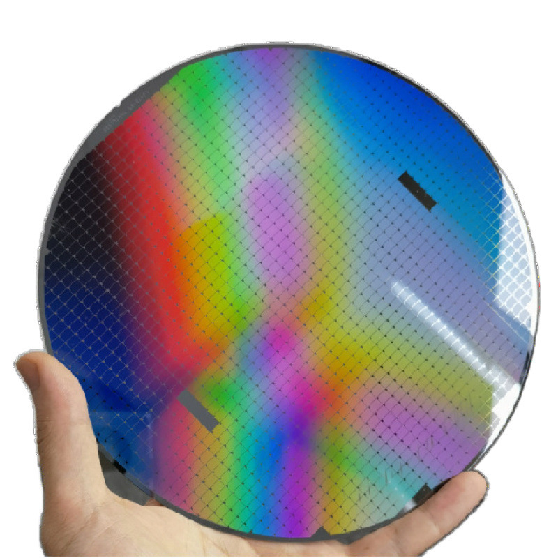 Integrated circuit core wafer semiconductor model silicon wafer round lithography silver peacock blue dark purple green