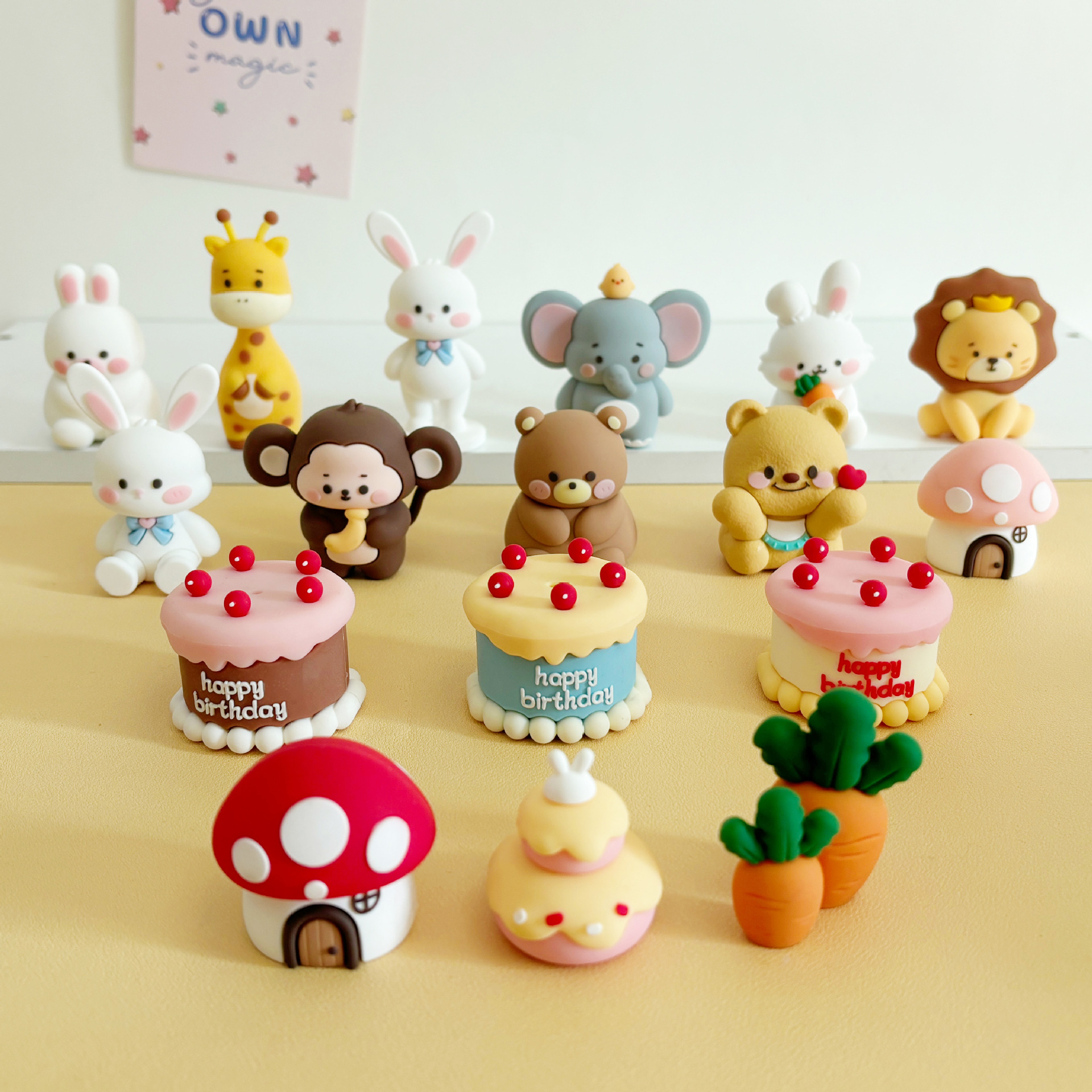 Creative cartoon baking birthday standing Mori animal soft glue decoration plug-in cake decoration children doll radish