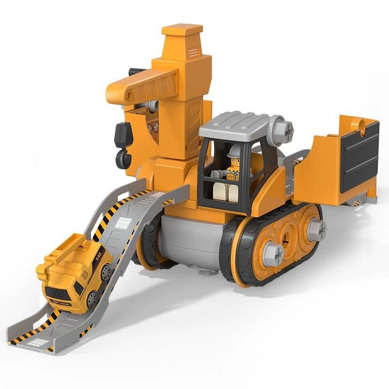 Children's Disassembly and Installation 4-in -1 Deformation Scene Engineering Vehicle Model Storage Sliding Track Excavator Crane Toy
