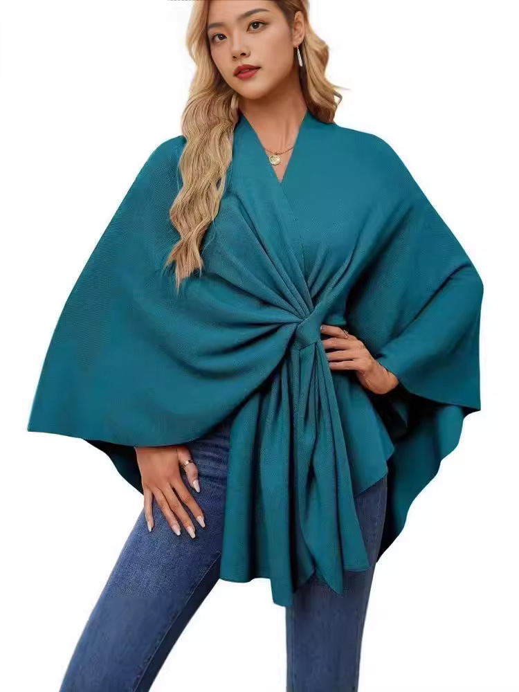 2024 Independent Station Amazon Cross-Border Export Women's New Autumn and Winter Loose V Neck Shawl Cloak Western Style Jacket