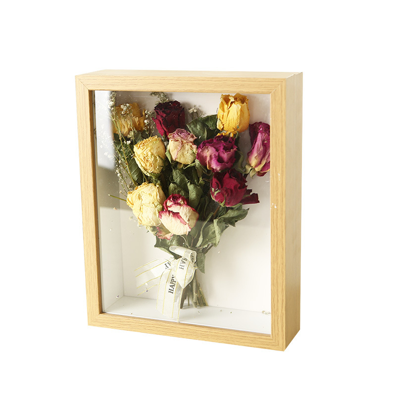 Chinese Valentine's Day Hollow Stereo Dried Flower Photo Frame Solid Wood Texture Empty Frame High-End Specimen Table 6inch Ornaments