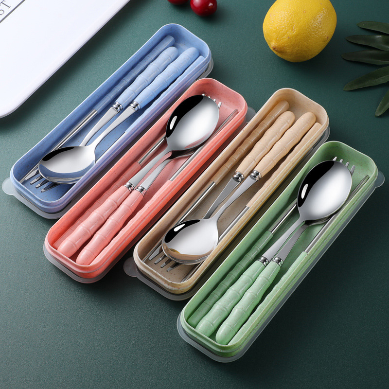 Stainless steel fork chopsticks spoon portable tableware suit student outdoor tableware Three-Piece Gift printing logo