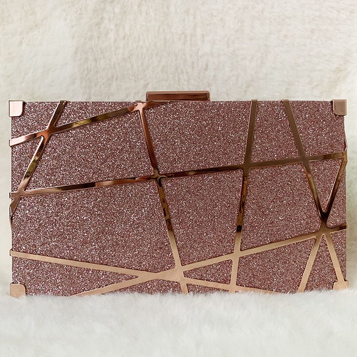 Geometric Metal Line Decorated Evening Dress Versatile Hand-Held Shoulder Crossbody Bag for Women