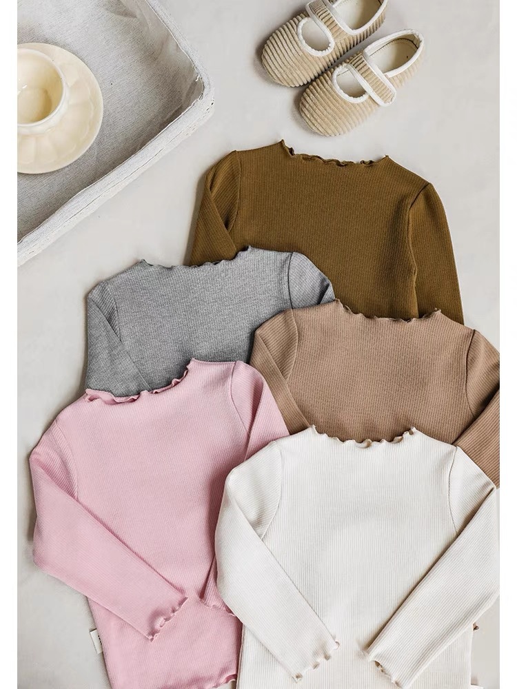 [7A Antibacterial] AINI Girls Cashmere Elastic Korean Base Shirt Spring and Autumn Wood Ear Honey Bud Children's Top