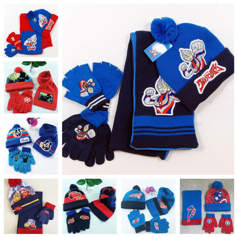 Knitted Hat Scarf Three-piece Set Ice Princess Girls Mermaid Cartoon Children Winter Warm Christmas Gloves