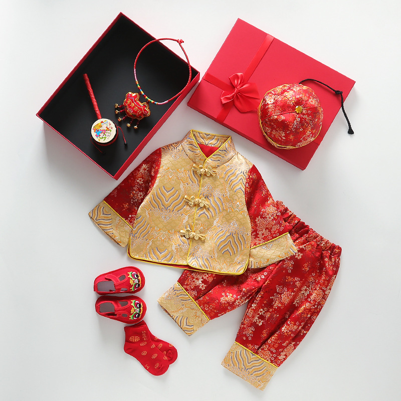 25 Spring and Autumn New Children's Tang Suit Chinese Style Men's and Women's Treasures Grasp Zhou Suit Chinese Festive Birthday Banquet One Hundred Days One-Year-Old Dress