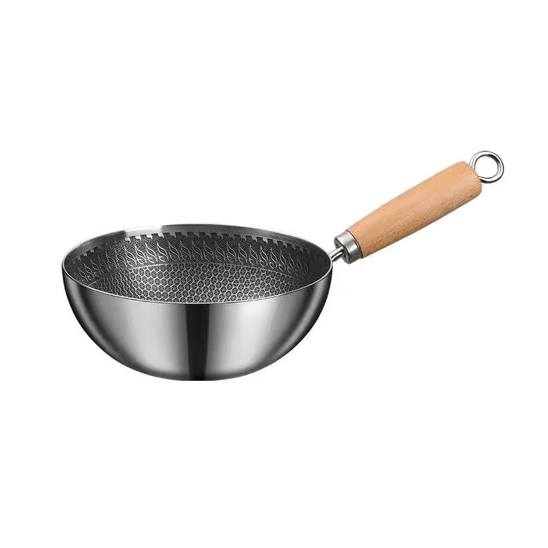 Thickened Stainless Steel Non-stick Pan Wok Household Fried Egg Pan Wok Uncoated Non-stick Honeycomb Wok Steak Pan