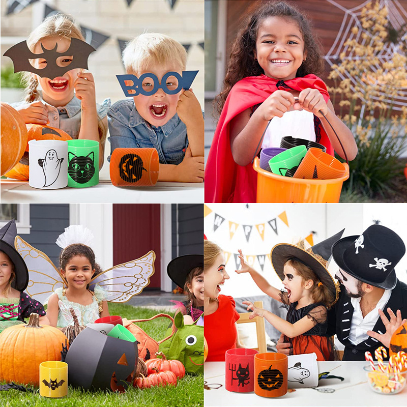 Cross-border Halloween plastic spring ring science and education fun stacking mini rainbow ring stall toys wholesale