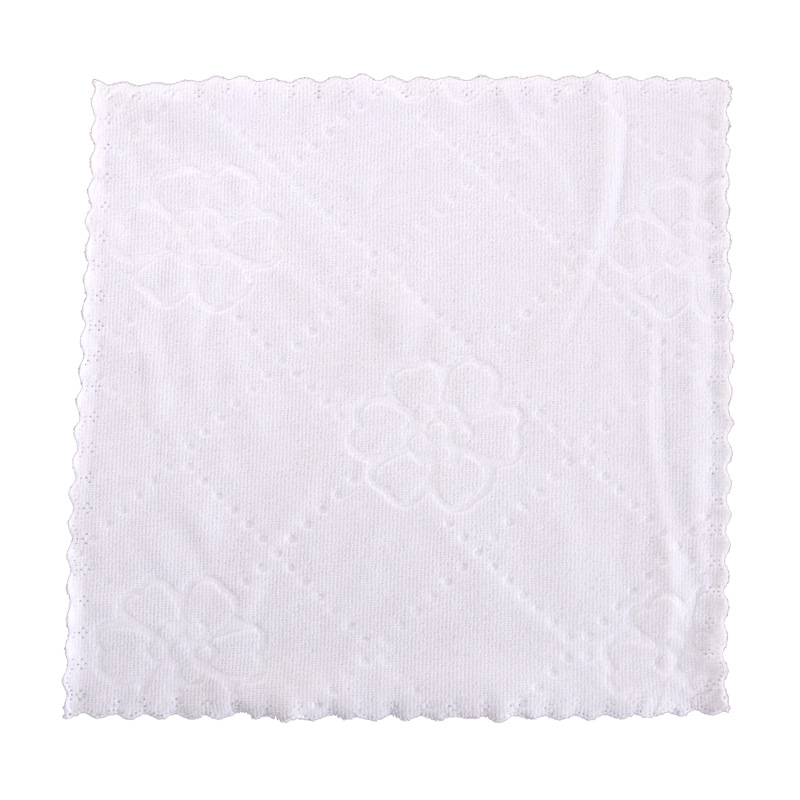 Factory wholesale fine fiber embossed cut edge small square wipes disposable napkin hotel bath White small towel