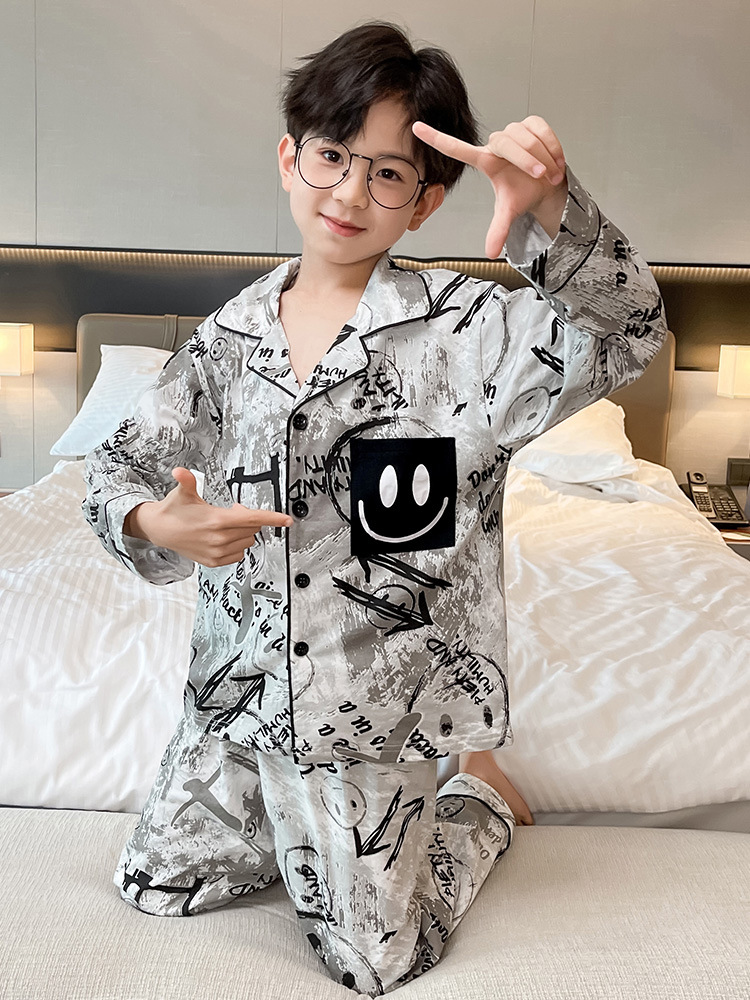 Boys' Pure Cotton Pajamas Spring and Autumn Long-sleeved 2025 New Handsome Children's Home Clothes Boys' Spring Big Boy's Spring Clothes
