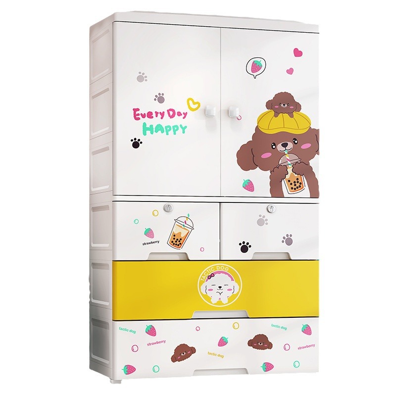 Super Peng 80cm Wide Plastic Storage Cabinet Assembled Door Opening Baby Wardrobe Locker Cartoon Baby Children's Wardrobe